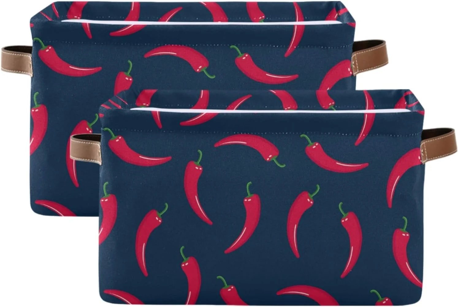 Hotbar Large Foldable Storage Bin Red Hot Chile Fabric Storage Baskets Collapsible Decorative Baskets Organizing Basket Bin with PU Handles for Shelves Home Closet Bedroom Living Room-2Pack