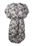 Miken Women's Tropical Floral V-Neck Chiffon Swim Cover (M, Grey/White)