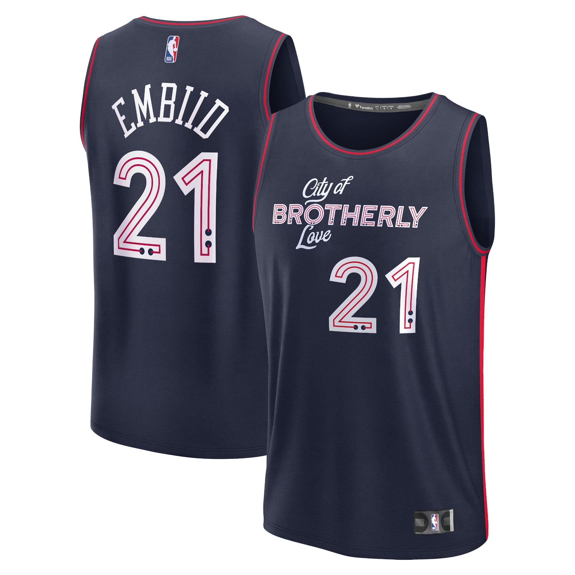 Men's Fanatics Branded Joel Embiid Navy Philadelphia 76ers Fast Break Jersey - City Edition