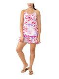 MIKEN Women's Purple Printed Pom-Pom Accents Scoop Neckline Adjustable Ruffled Swimsuit Cover Up XL