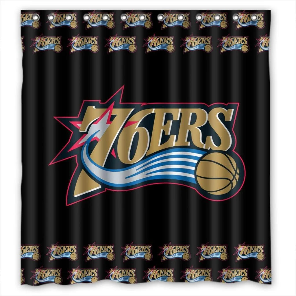 DEYOU 76ERS NBA logo Shower Curtain Polyester Fabric Bathroom Shower Curtain Size 66x72 inches