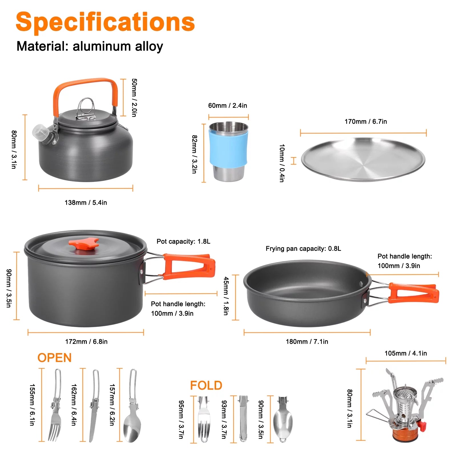 Andoer Kitchenware set,Pan Kettle Cups SetPortable Kettle Cups Set Portable Picnic CookwarePortable Picnic Kit Aluminum Alloy Pot Pan Kettle Cookware Set Alloy Pot Pan Huiop Tubbek