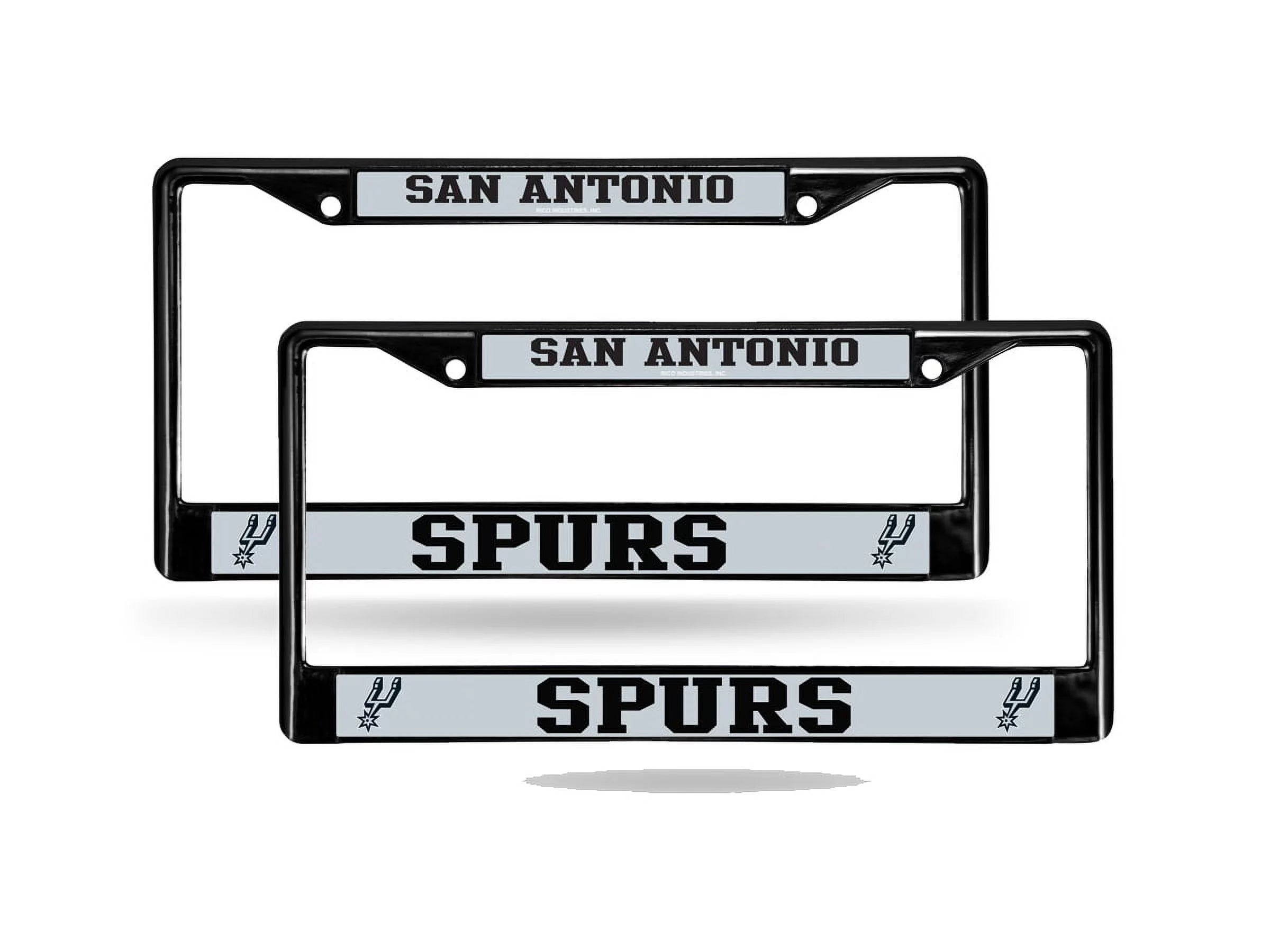 San Antonio NBA Spurs Black Metal (2) License Plate Frame Set