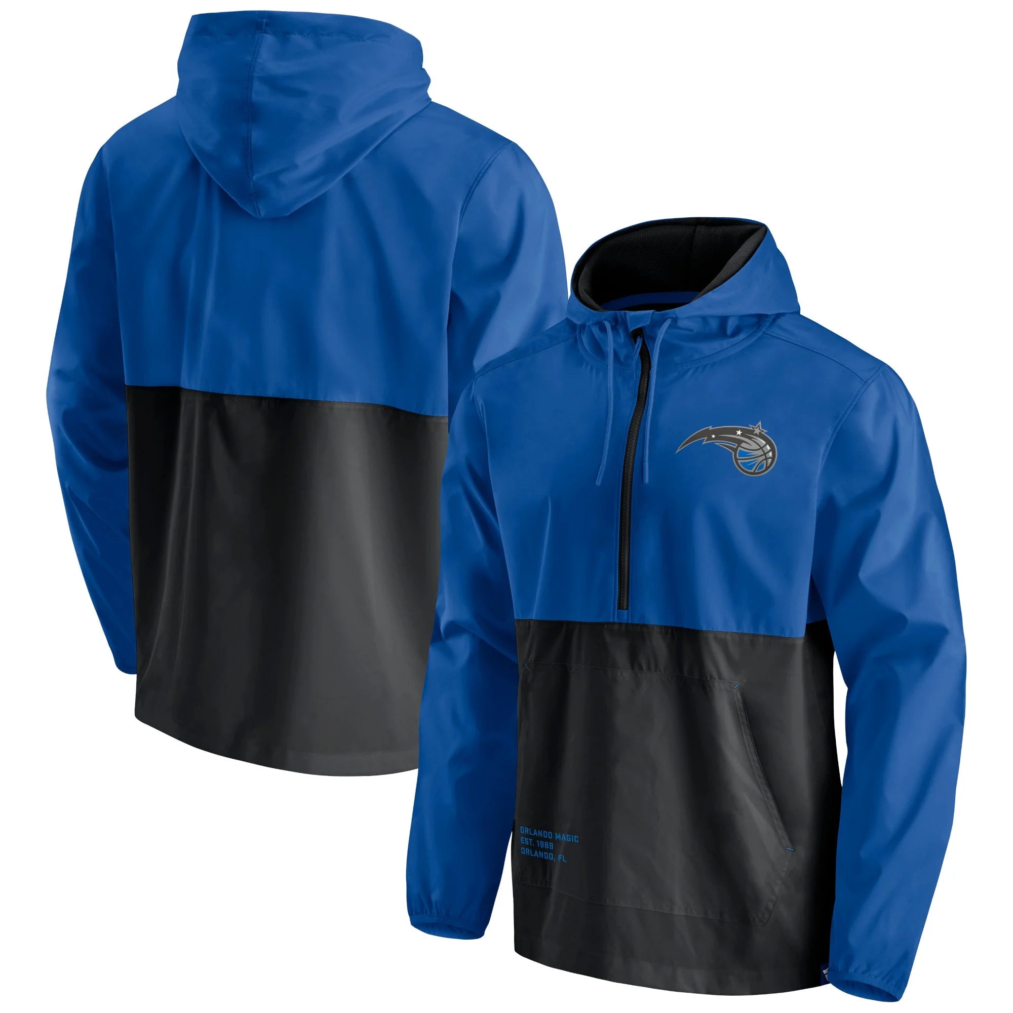 Men's Fanatics Branded Blue/Black Orlando Magic Anorak Block Party Windbreaker Half-Zip Hoodie Jacket