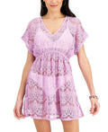 Miken Junior's Lace Cold Shoulder Swim Cover Up Swimsuit Purple Size X-Large