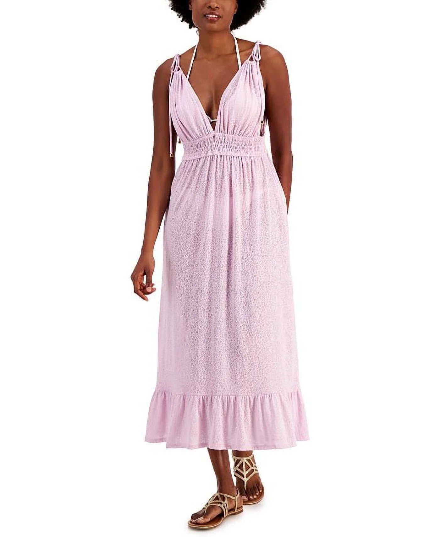 Miken Women's Pink Smocked Midi Dress Cover-Up