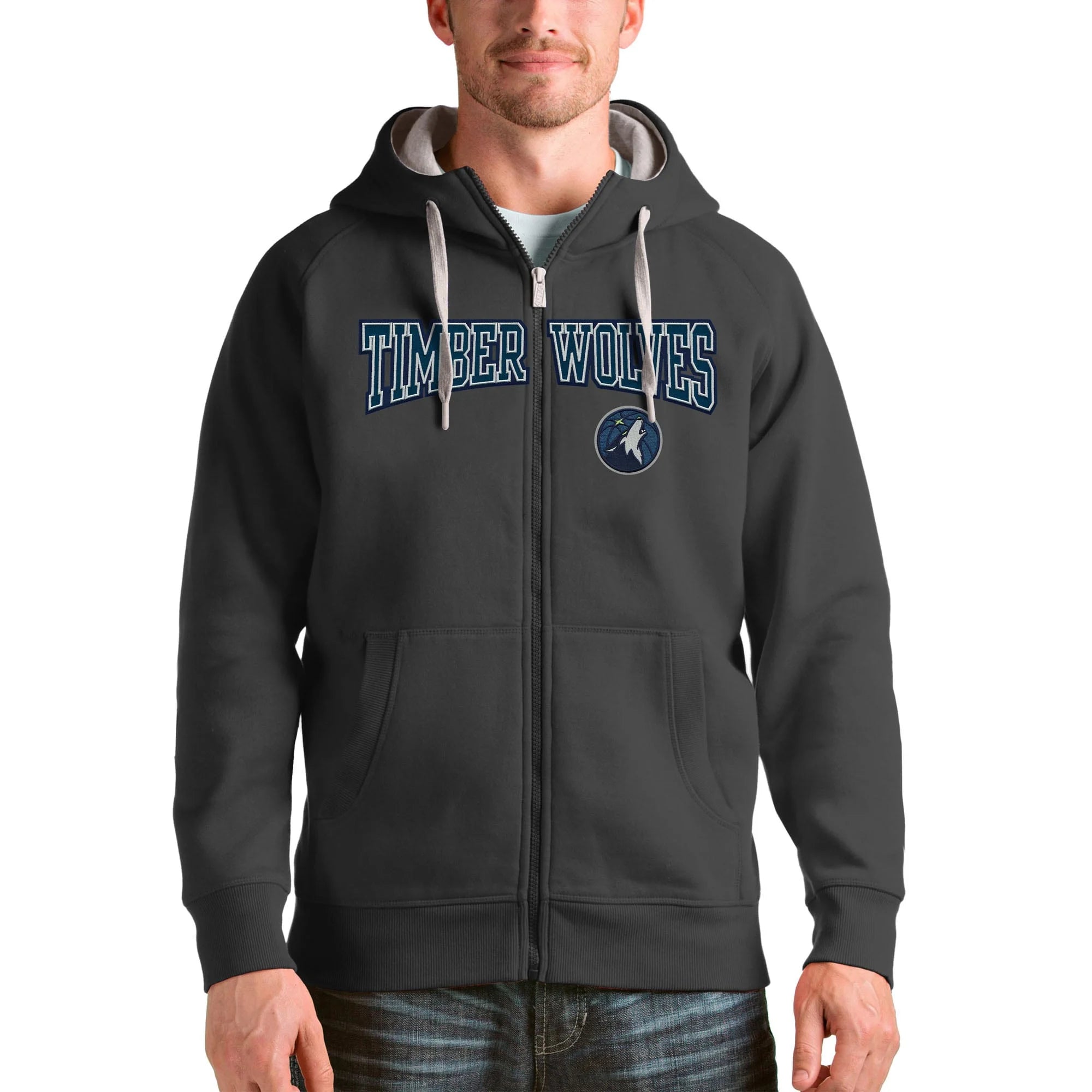 Men's Antigua Charcoal Minnesota Timberwolves Victory Full-Zip Hoodie