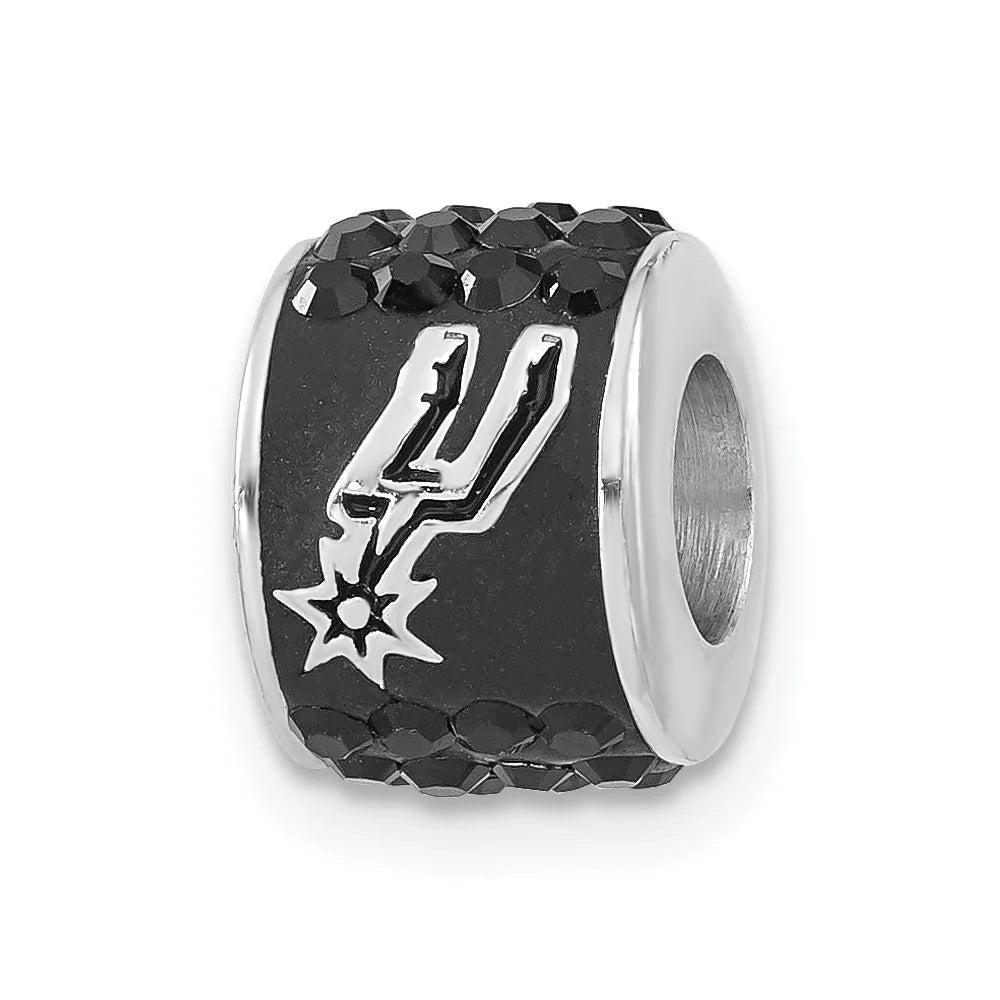 Sterling Silver NBA San Antonio Spurs Polished Black Crystal Bead Charm QSPU070CHM-SS