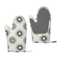 ZNDUO Kitchen Oven Gloves, Durable Heat Resistant Oven Gloves with Quilted Liner Non-Slip Textured Grip Perfect for BBQ, Baking, Cooking and Grilling, Geometric Digital Floral Blue