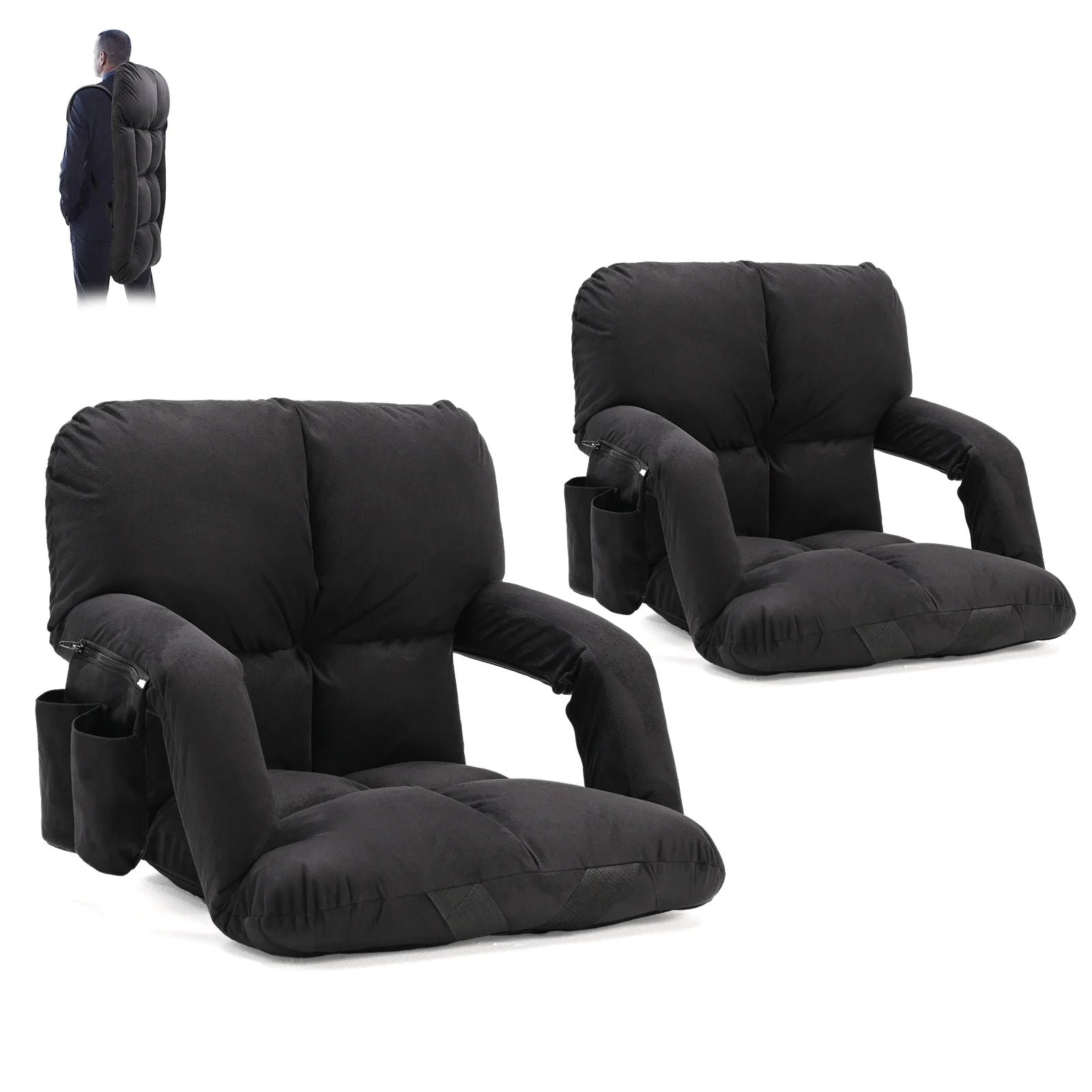 Slsy Set of 2 Stadium Seats for Bleachers with Back & Arm Support, Extra Thick Folding Stadium Seats Bleacher Seats with Cushion, 6 Reclining Positions Stadium Chair Camping Chair for Outdoor