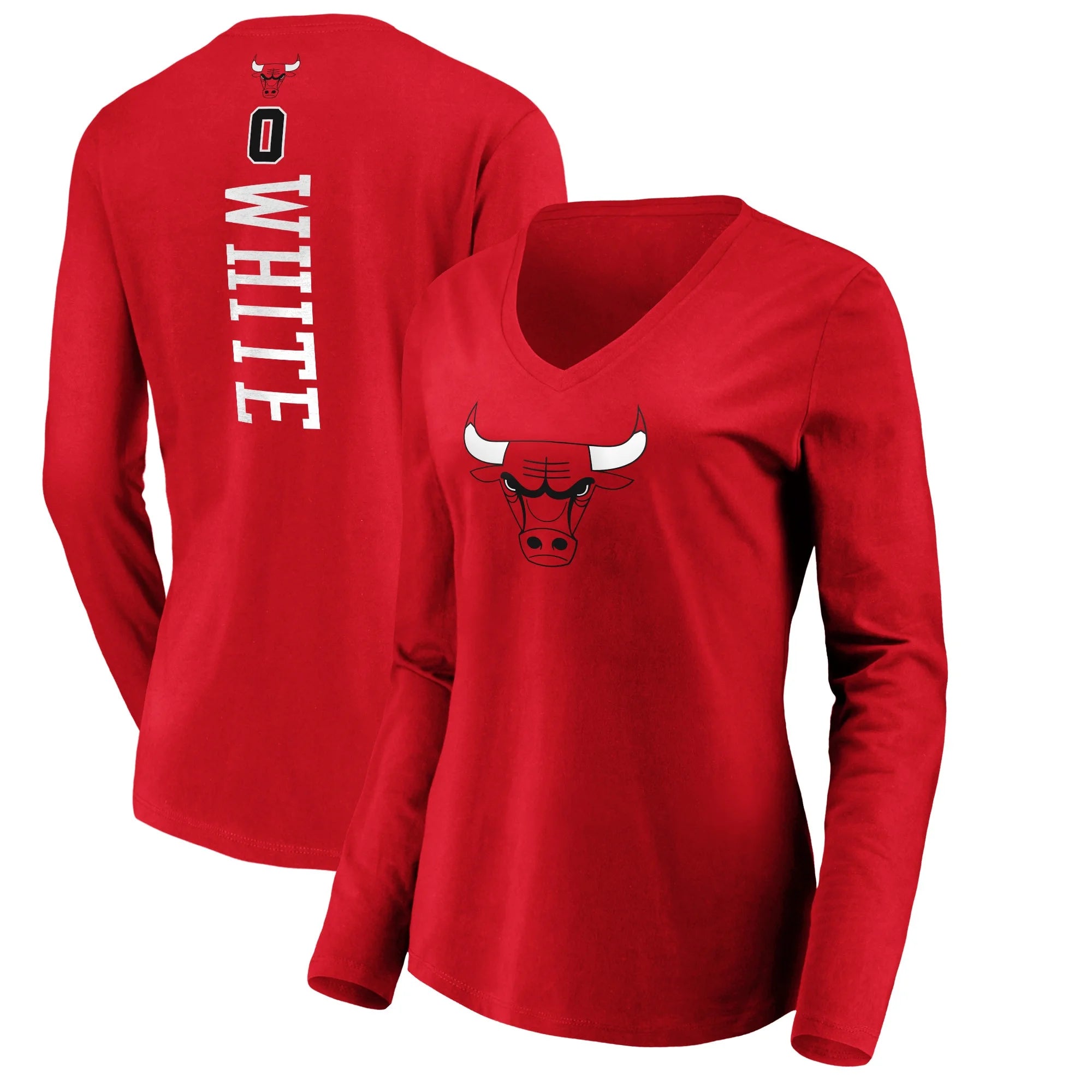 Women's Fanatics Branded Coby White Red Chicago Bulls Playmaker Name & Number Long Sleeve V-Neck T-Shirt
