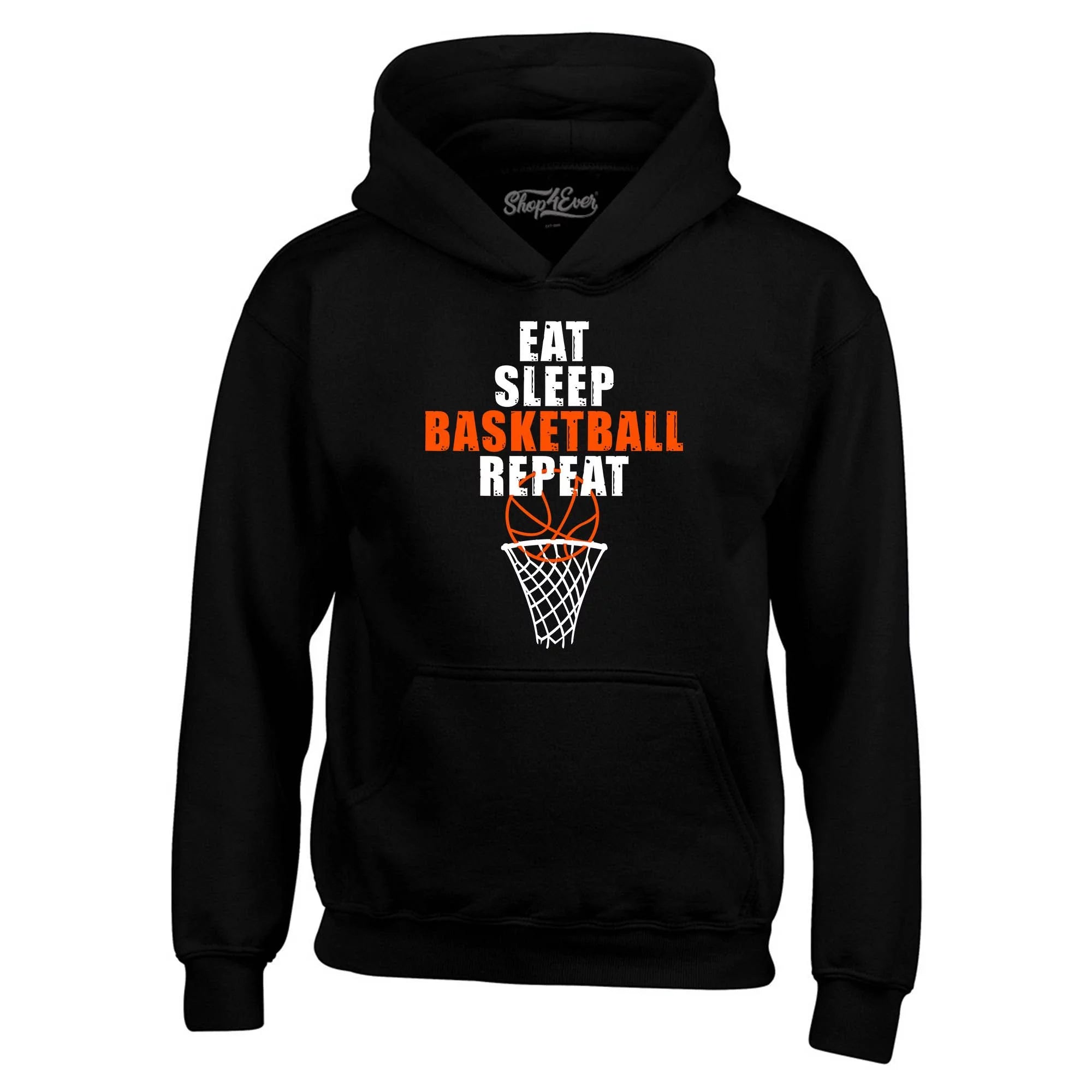 Shop4Ever Men's Eat Sleep Basketball Repeat Hooded Sweatshirt Hoodie Small Black