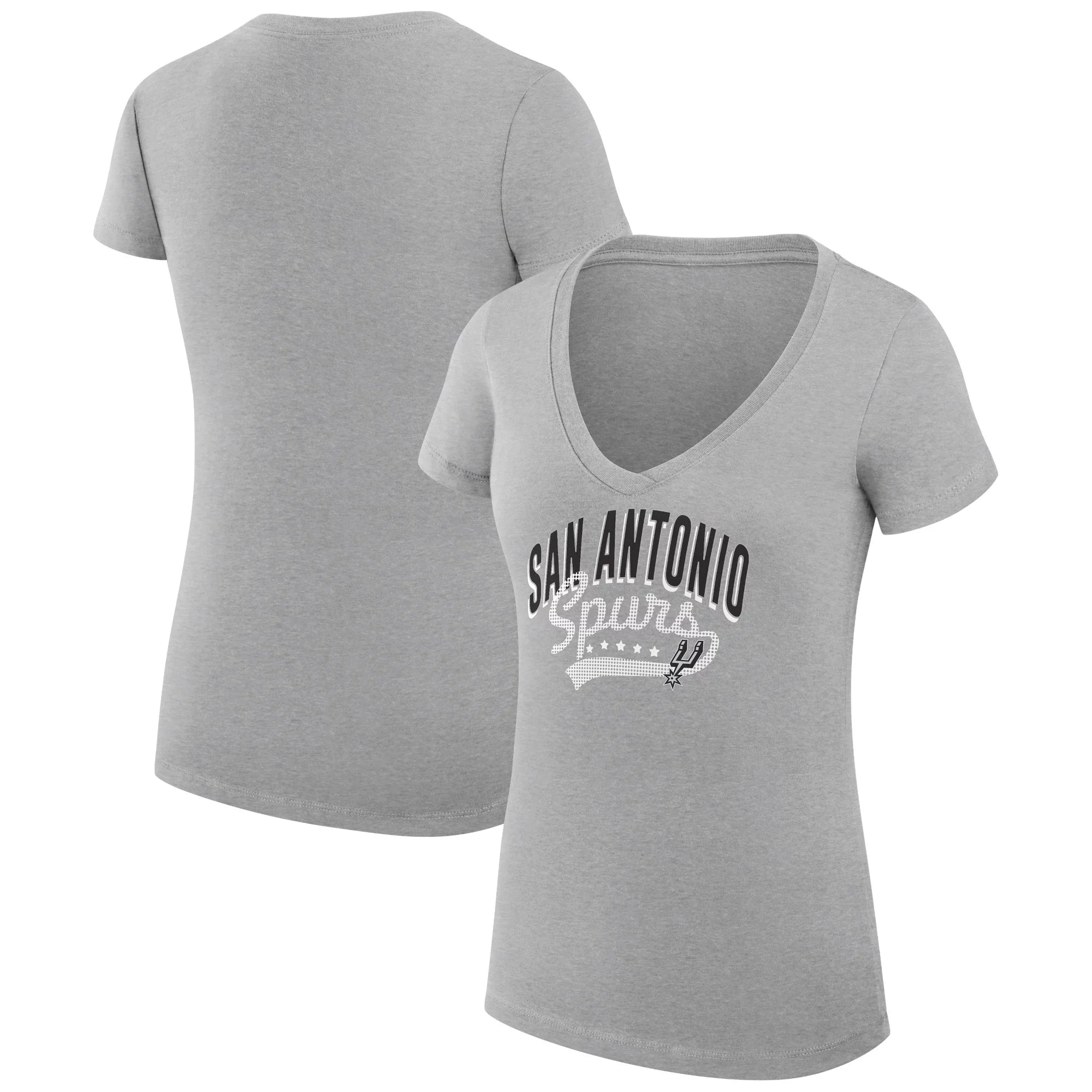Women's G-III 4Her by Carl Banks Heather Gray San Antonio Spurs Filigree Logo V-Neck Fitted T-Shirt