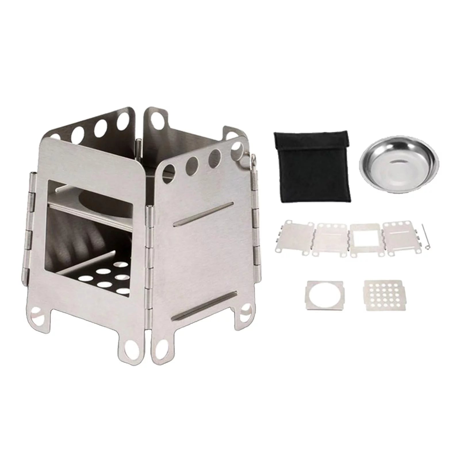 Ultralight Stainless steel Burning Outdoor Camping Multi- BBQ  for Emergency Backpacking - with Tray, 8.7x7.8x10.7cm with Alcohol Tray