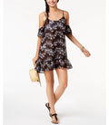 Miken Women's Strappy Cold-Shoulder Cover-Ups Swimsuit, Black, Large