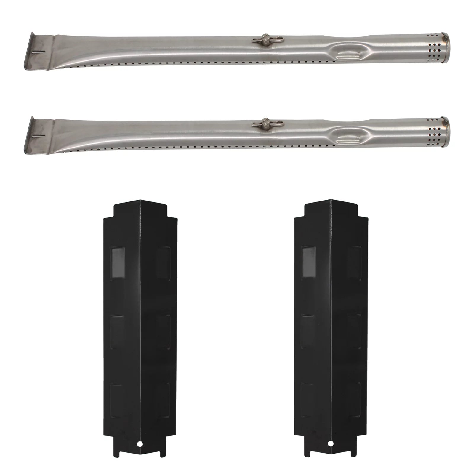 2-Pack BBQ Gas Grill Tube Burner & Heat Shield Plate Tent Replacement Parts for Charbroil 463334613 - Compatible Barbeque Stainless Steel Pipe Burners & Flame Tamer, Guard, Deflector, Flavorizer Bar