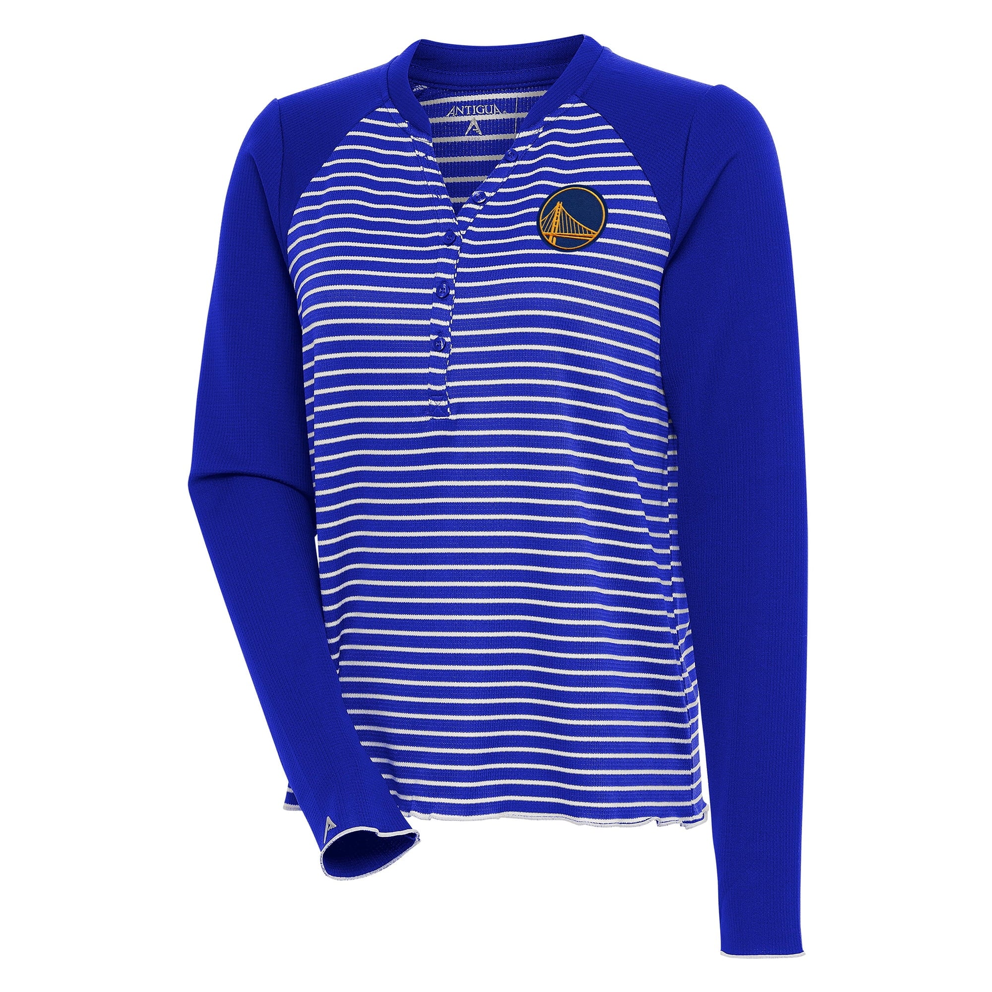 Women's Antigua  Royal Golden State Warriors Maverick Long Sleeve Henley T-Shirt