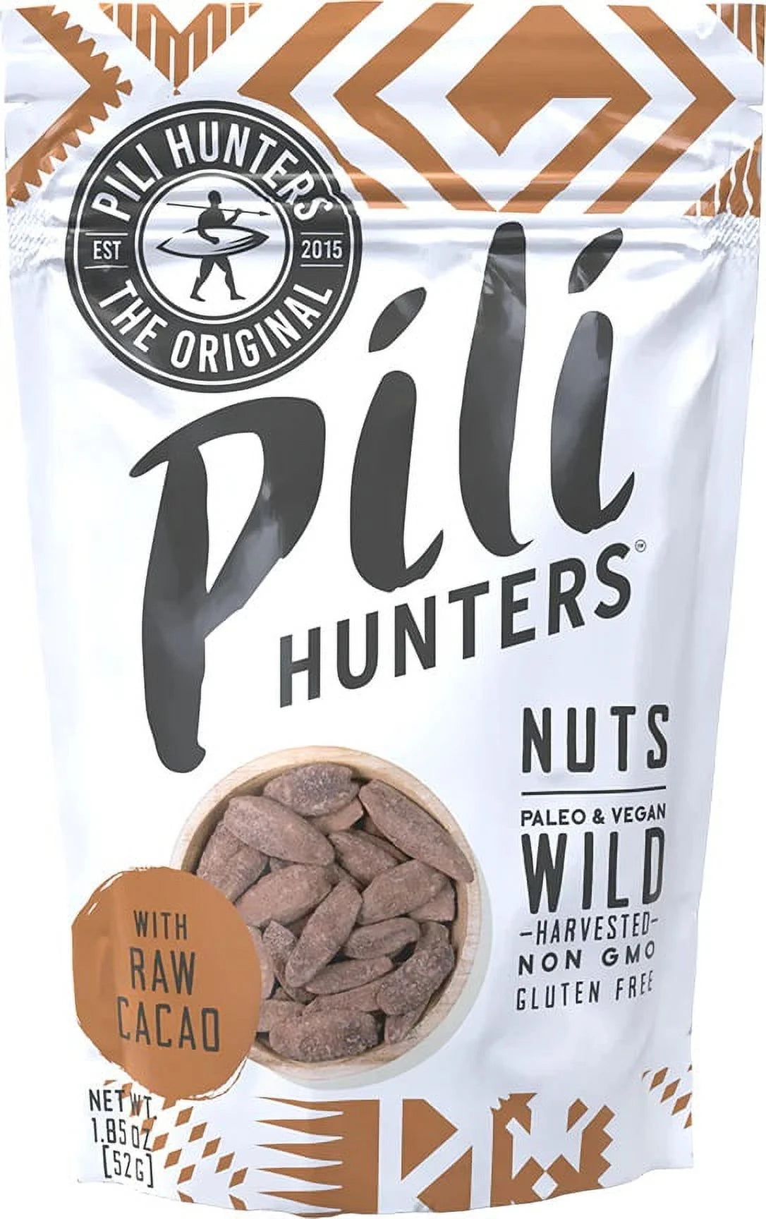 Pili Hunters Raw Cacao Organic Coconut Sugar Wild Sprouted Pili Nuts Keto paleo vegan Snacks 4 OZ As Seen on Shark Tank