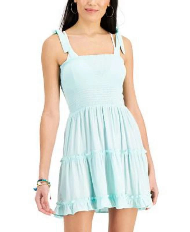 MSRP $34 Miken Juniors Smocked Swim Cover-Up Dress Aqua Size Large