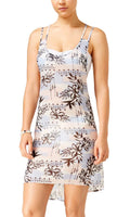 Miken Swim Pink Blue Palm-Print Strappy Back Tank Cover-Up L