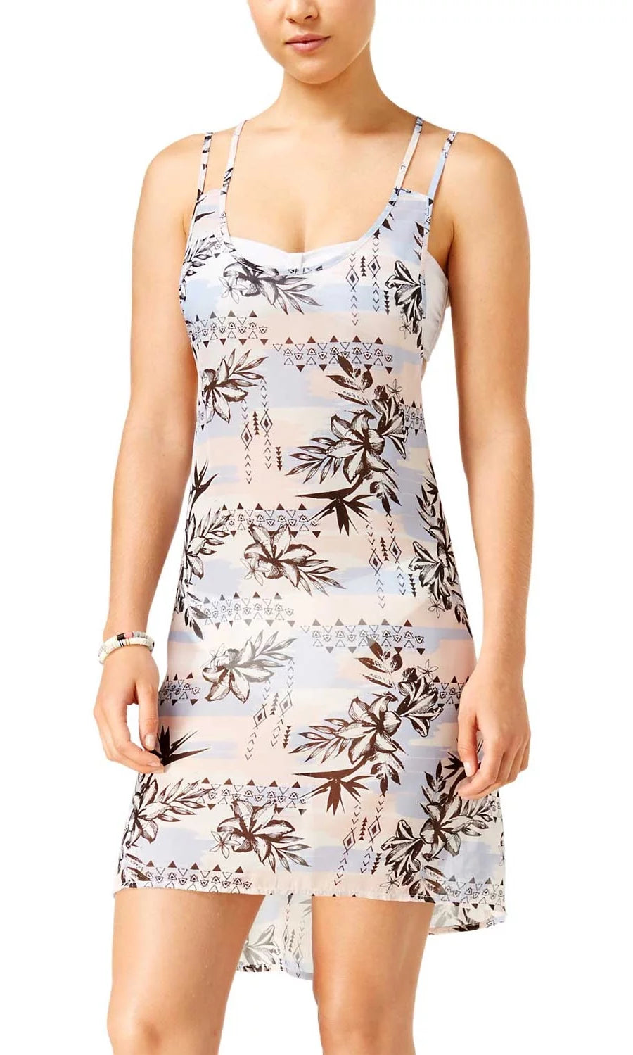 Miken Swim Pink Blue Palm-Print Strappy Back Tank Cover-Up L