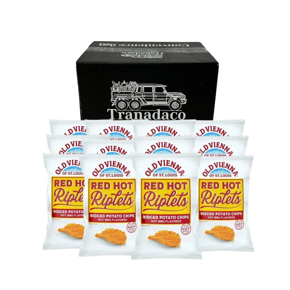 Old Vienna Of St. Louis Red Hot Riplets Hot BBQ Chips 1Oz Bags (12 Pack) Snack Box By