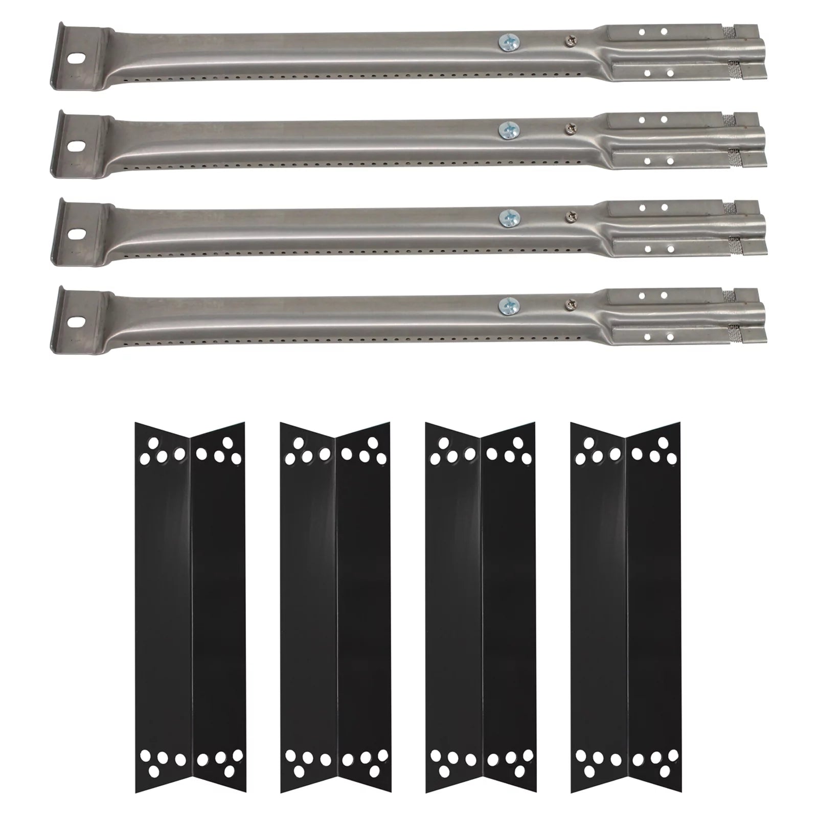 4-Pack BBQ Gas Grill Tube Burner & Heat Shield Plate Tent Replacement Parts for Charbroil 463411512 - Compatible Barbeque Stainless Steel Pipe Burners & Flame Tamer, Guard, Deflector, Flavorizer Bar