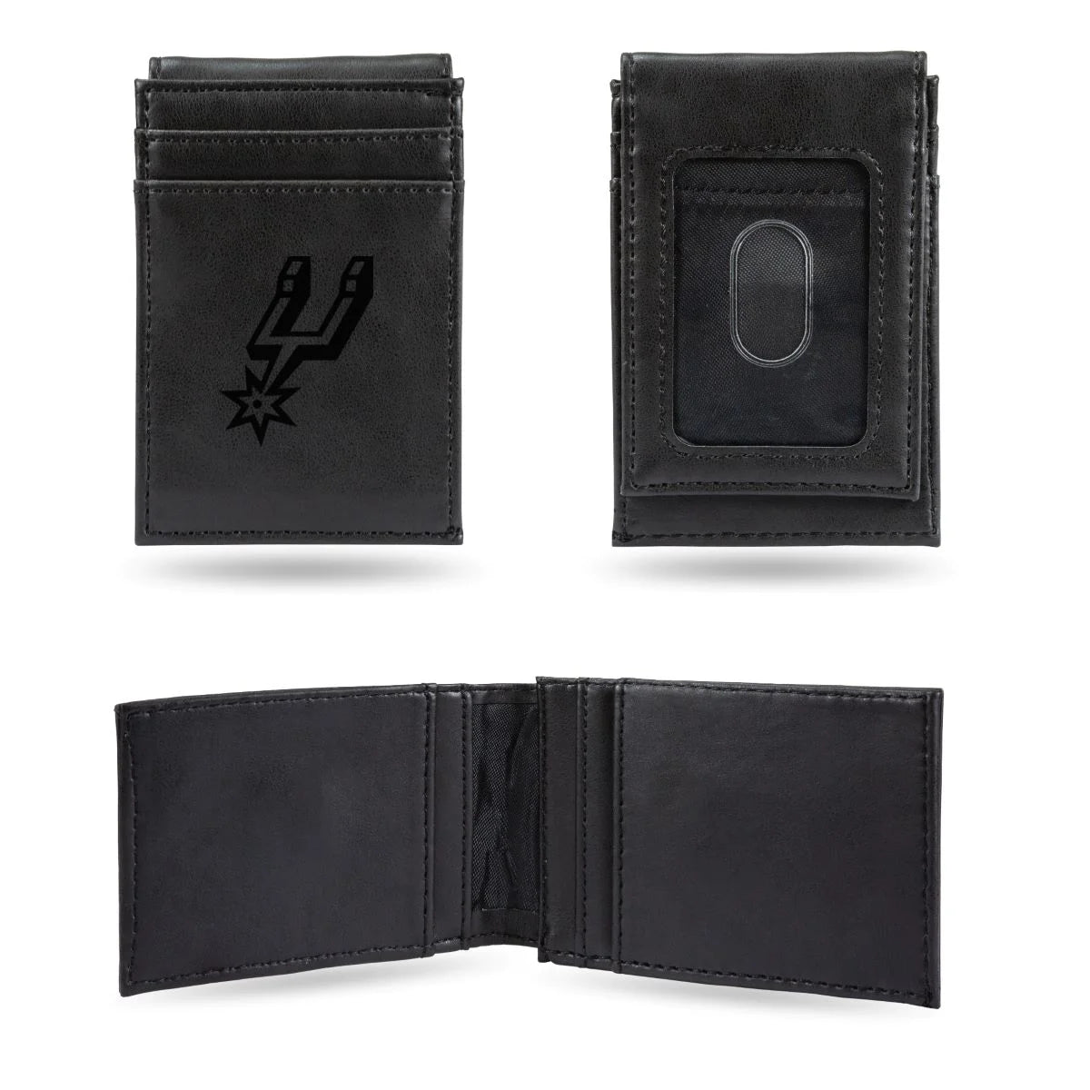 NBA San Antonio Spurs Black Faux Leather Front Pocket Wallet with 2 Card Slots and ID Window QGC7490