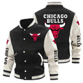 Men's Basketball Fashion Varsity Jacket Causal Slim Fit Cotton Letterman Rugby Baseball Bomber Jackets - Chicago - Bulls