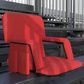 Emma + Oliver Portable Stadium Chair with Armrests, Red Reclining Padded Back & Seat, Lightweight Metal Frame & Backpack Straps, Storage Pockets