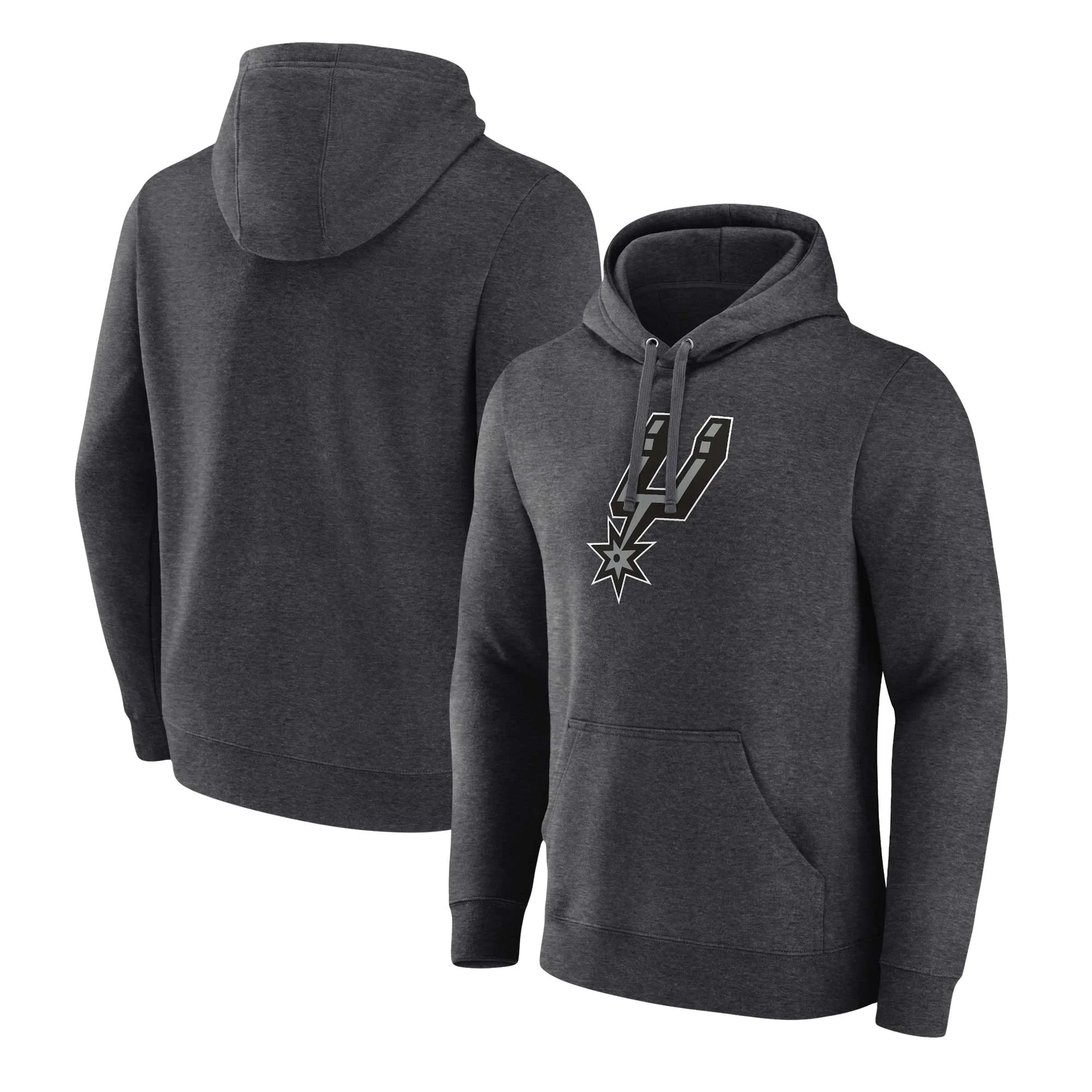 Men's Fanatics Branded  Heather Charcoal San Antonio Spurs Primary Logo Pullover Hoodie