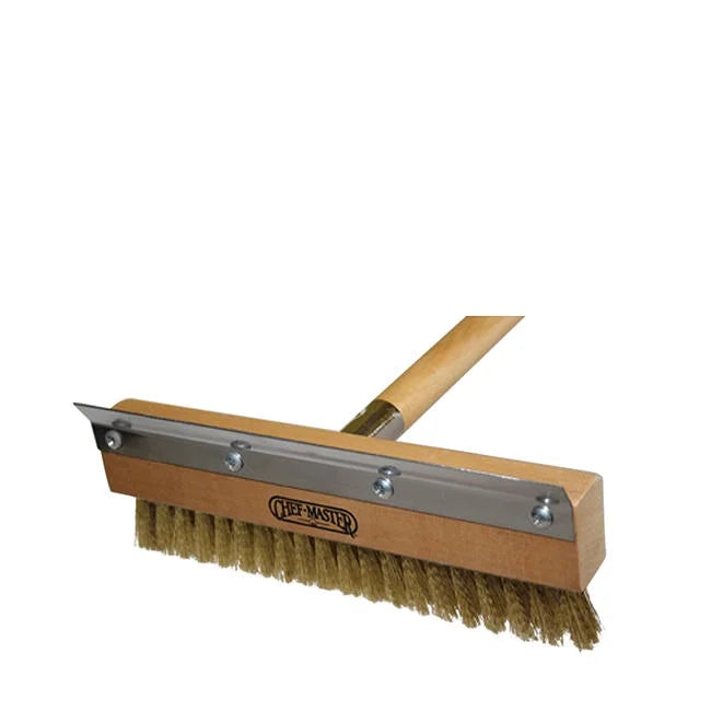 Chef Master Classic 40 Pizza Oven Brush with Scraper Wood Handle Brass Bristles
