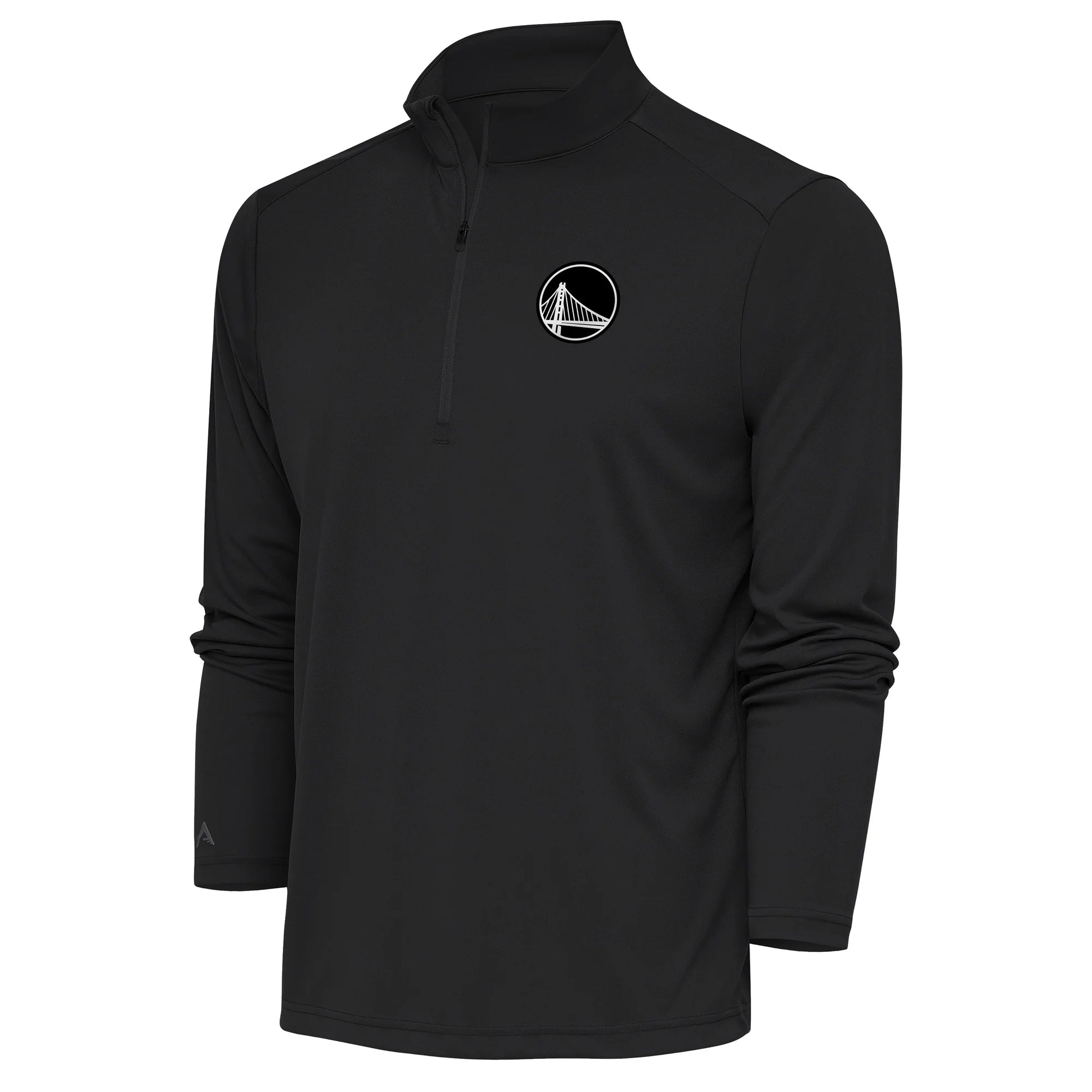 Men's Antigua Charcoal Golden State Warriors Metallic Logo Tribute Quarter-Zip Top