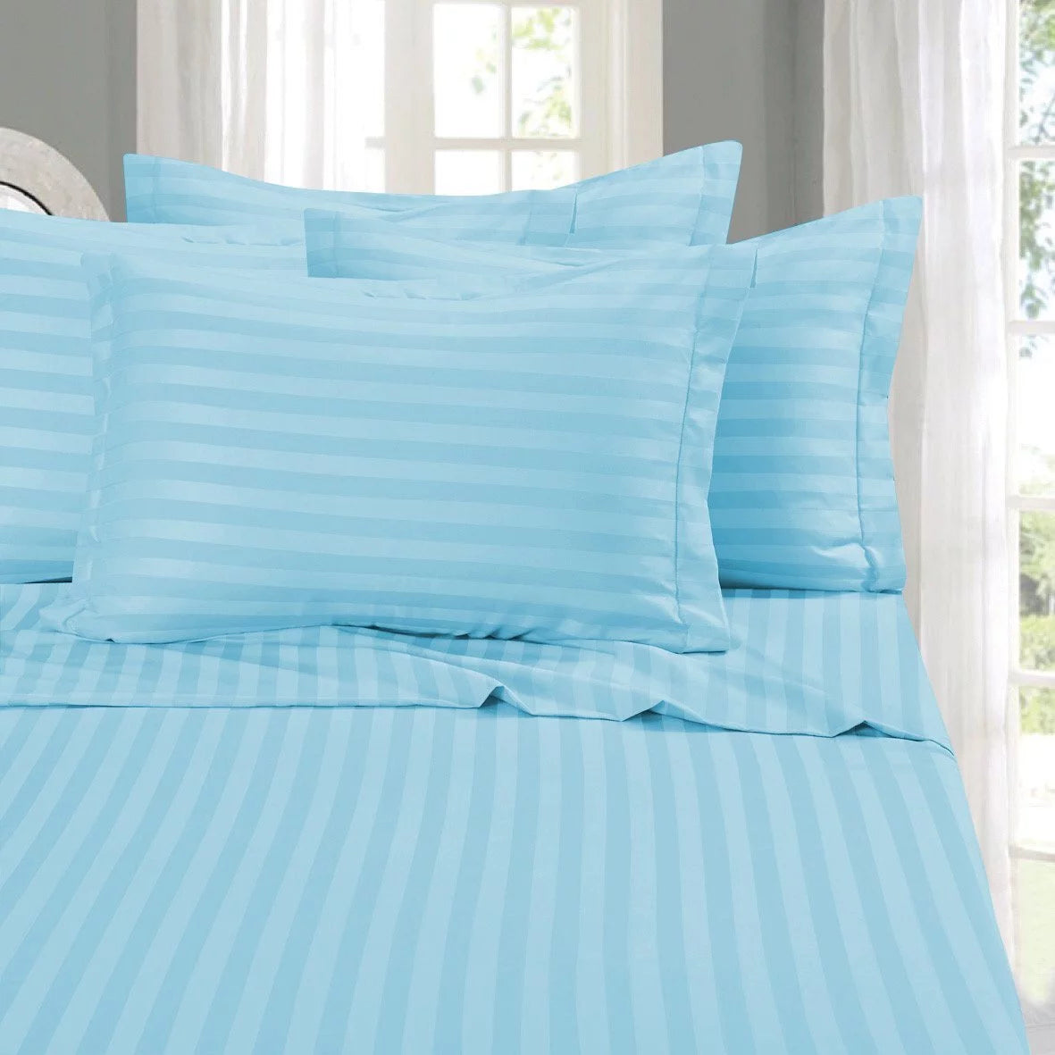 Elegant Comfort Super Silky Soft - 1500 Series Wrinkle, Fade, Stain Resistant 3-Piece STRIPE Duvet Cover Set, Full/Queen, Aqua