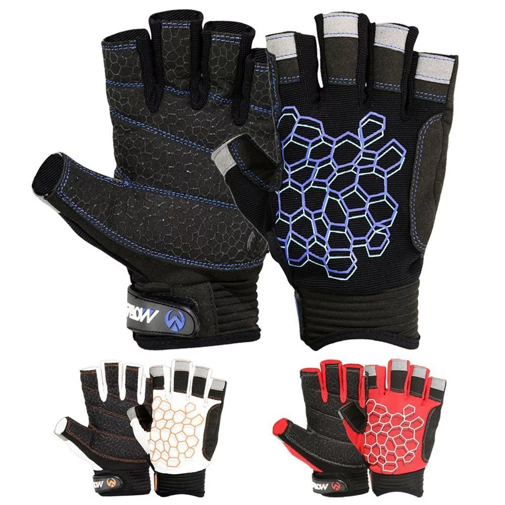 Sailing Gloves Sticky Palm Gripy Glove Yachting Kayak Dinghy Fishing Short Finger Black / Blue, XL
