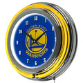 NBA Chrome Double Rung Neon Clock - Golden State Warriors