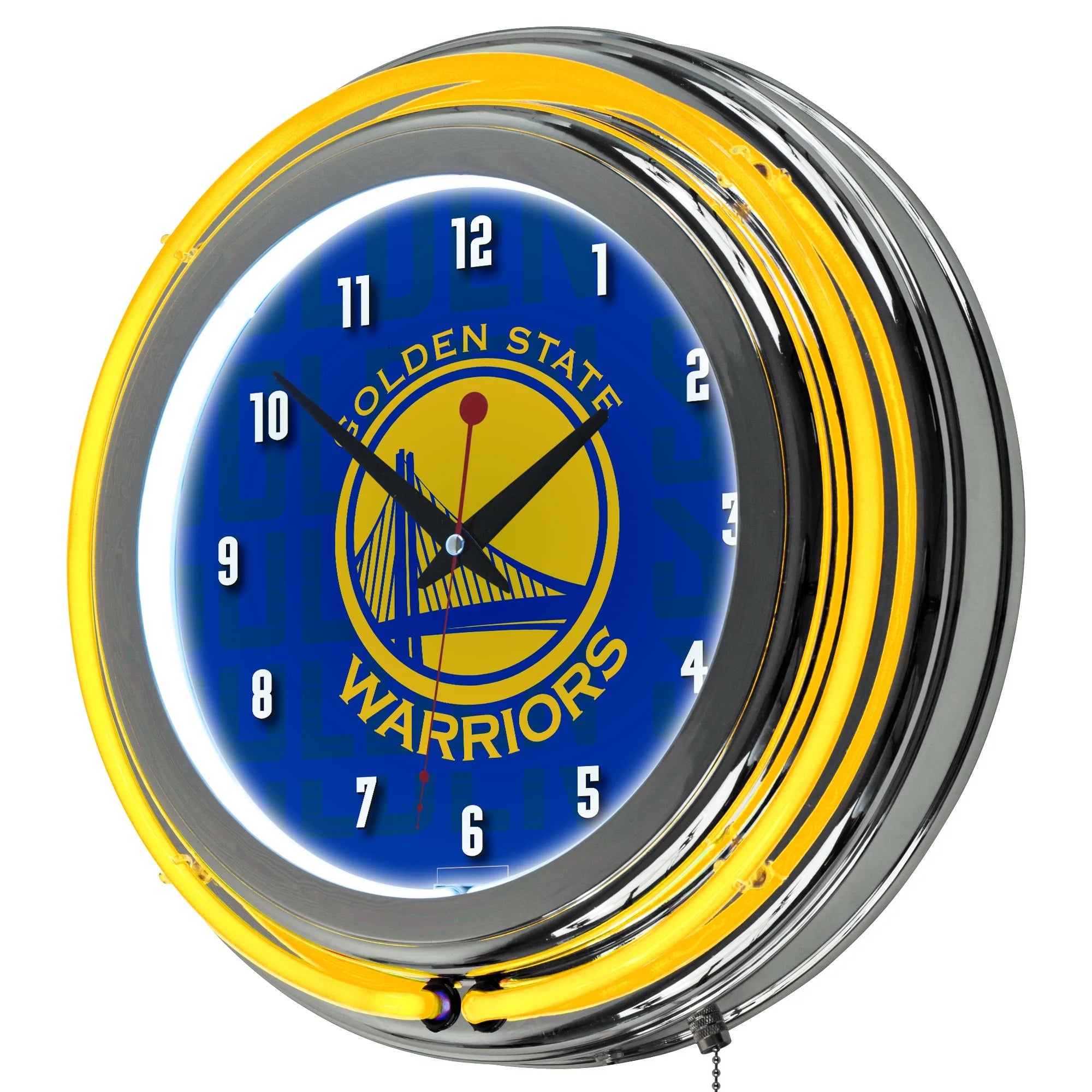 NBA Chrome Double Rung Neon Clock - Golden State Warriors