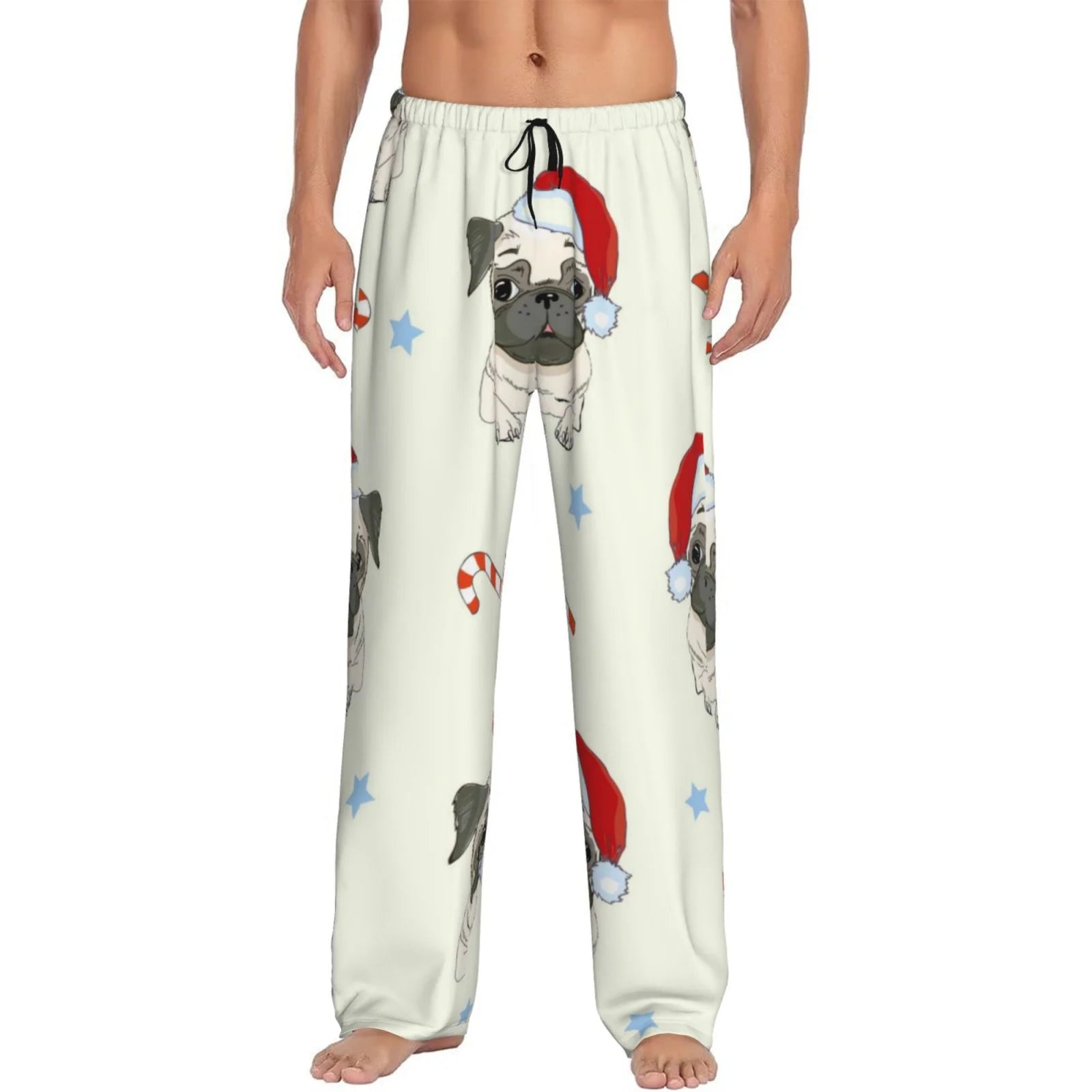 Ocsxa Christmas Pug Dog Print Adult Sleep Lounge Pajama Pants,Super Soft Men Pajama Bottoms With Pockets Drawstring