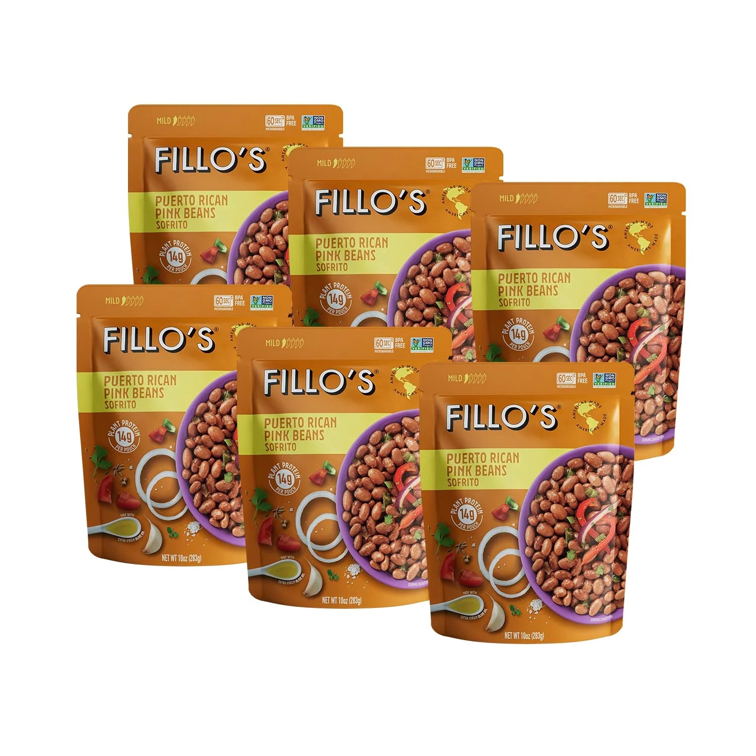 FILLO'S Puerto Rican Pink Beans Mild, 10 oz, 6 Ct