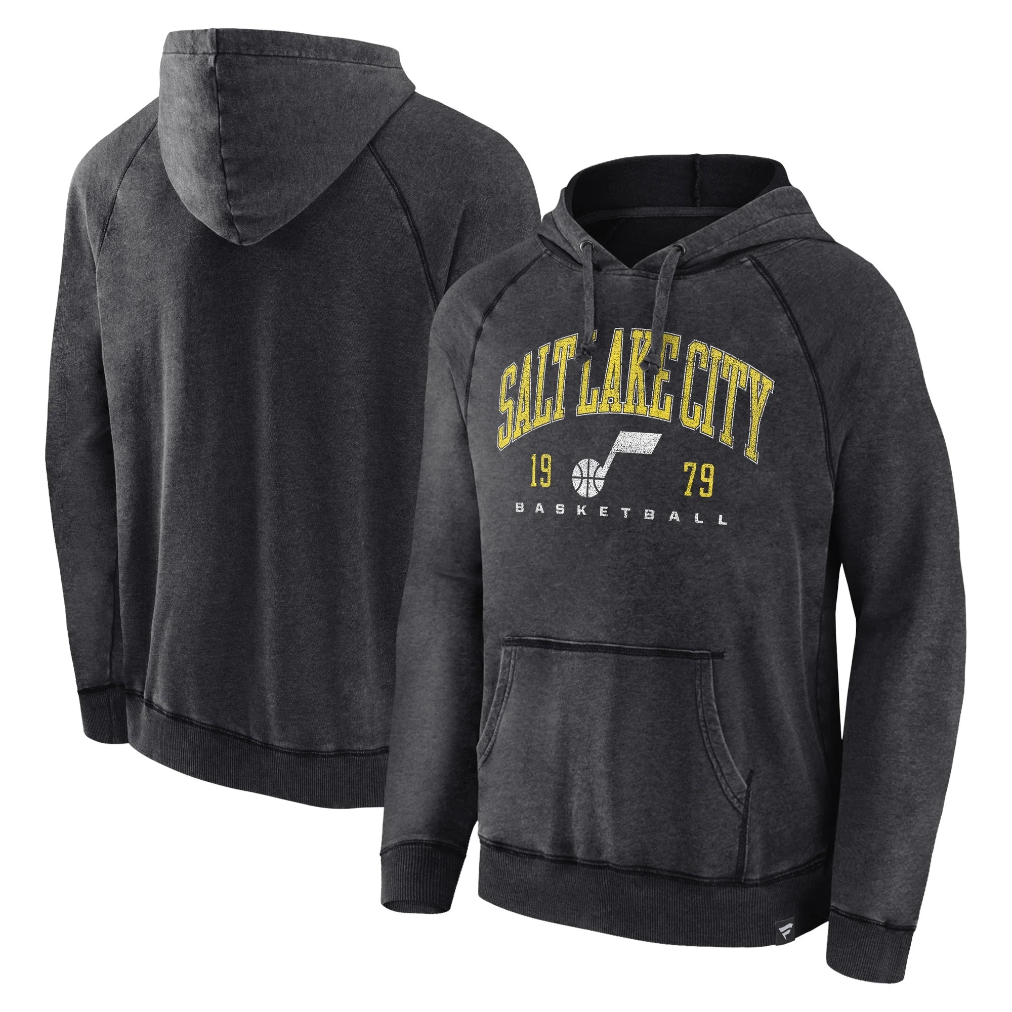 Men's Fanatics Branded Heather Charcoal Utah Jazz Foul Trouble Snow Wash Raglan Pullover Hoodie