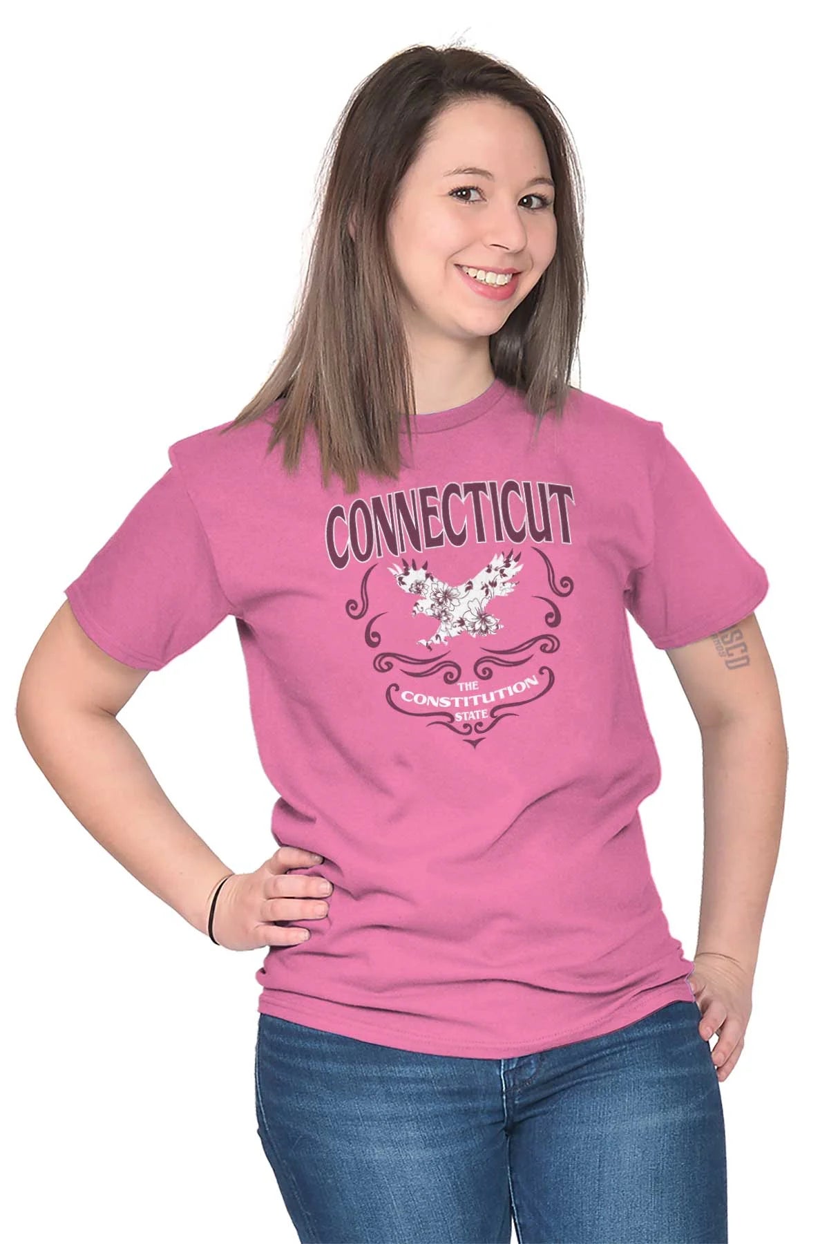 Connecticut Pride Cute Floral Eagle Women's Graphic T Shirt Tees Brisco Brands 3X