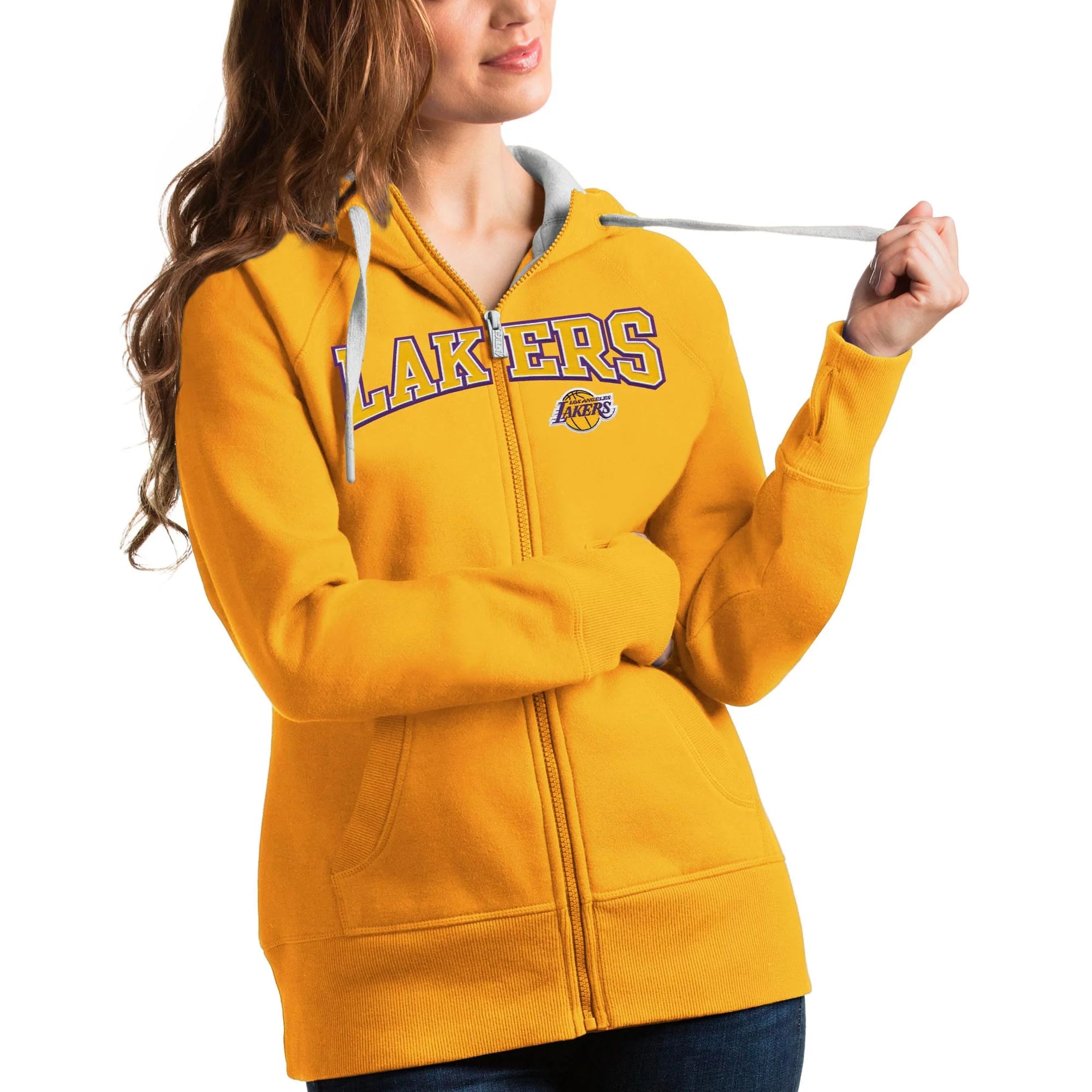 Women's Antigua Gold Los Angeles Lakers Team Victory Full-Zip Hoodie