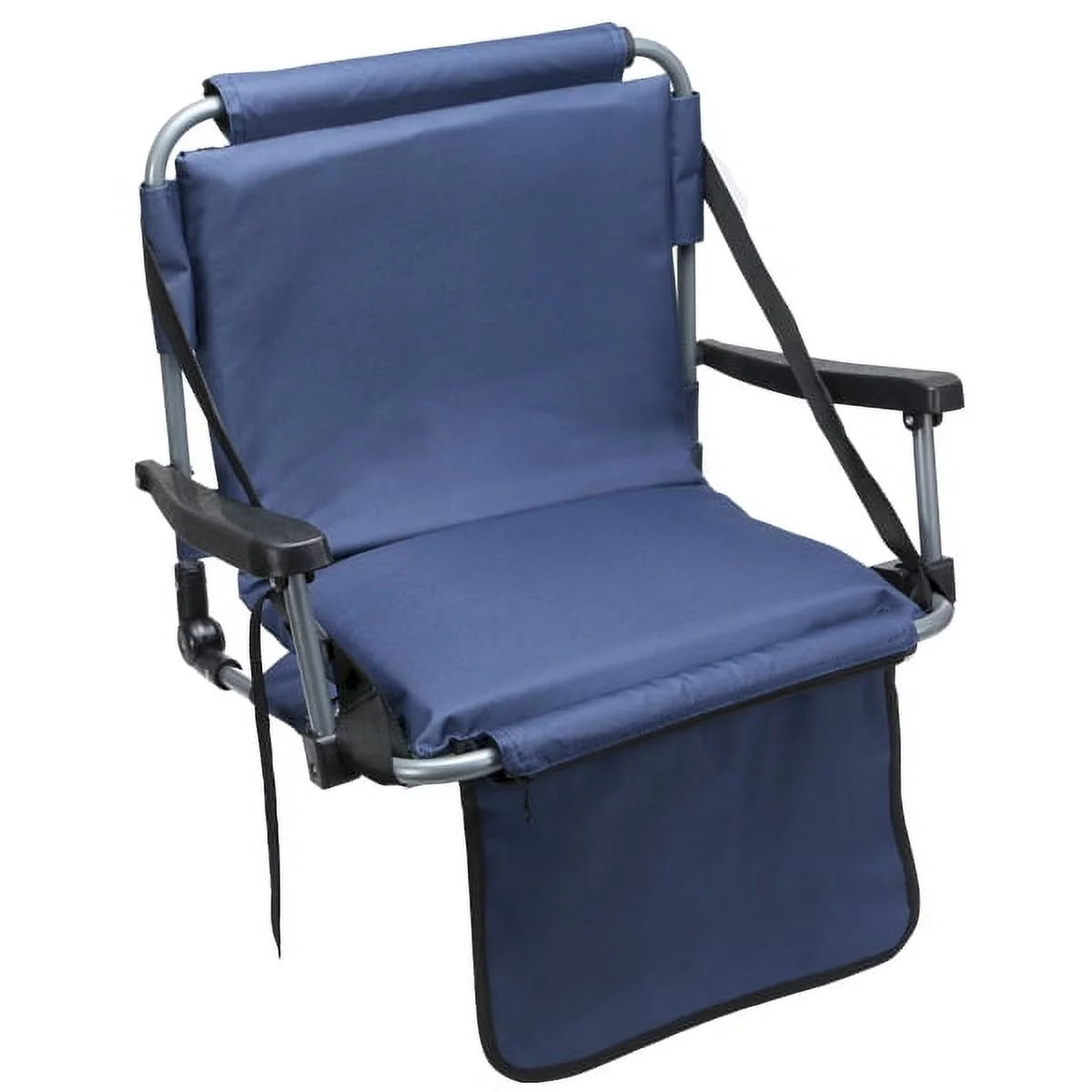 Barton Outdoors? Folding Blue Stadium Chair with Armrests, Carrying Strap, and Spring-Loaded Hooks