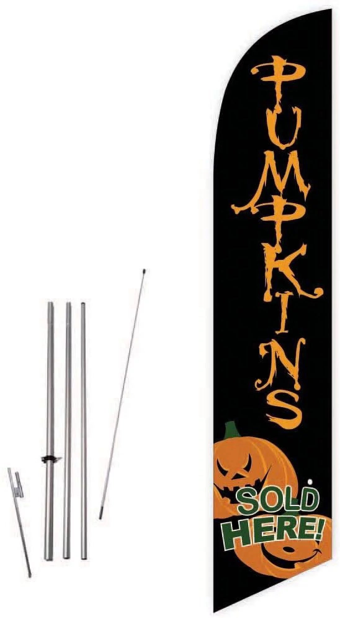 Cobb Promo Pumpkins Sold Here Black Feather Flag with Complete 15ft Pole kit and Ground Spike