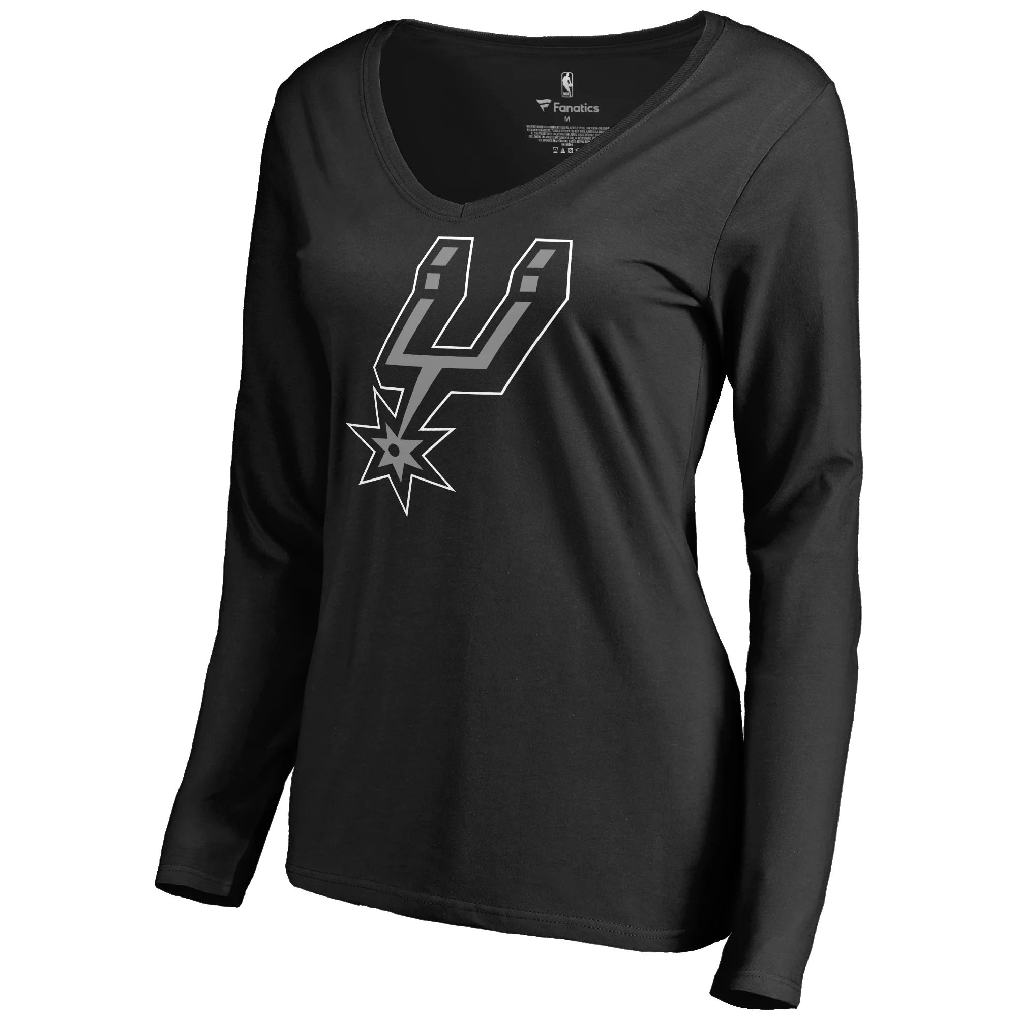 Women's Fanatics Branded Black San Antonio Spurs Primary Logo V-Neck Long Sleeve T-Shirt