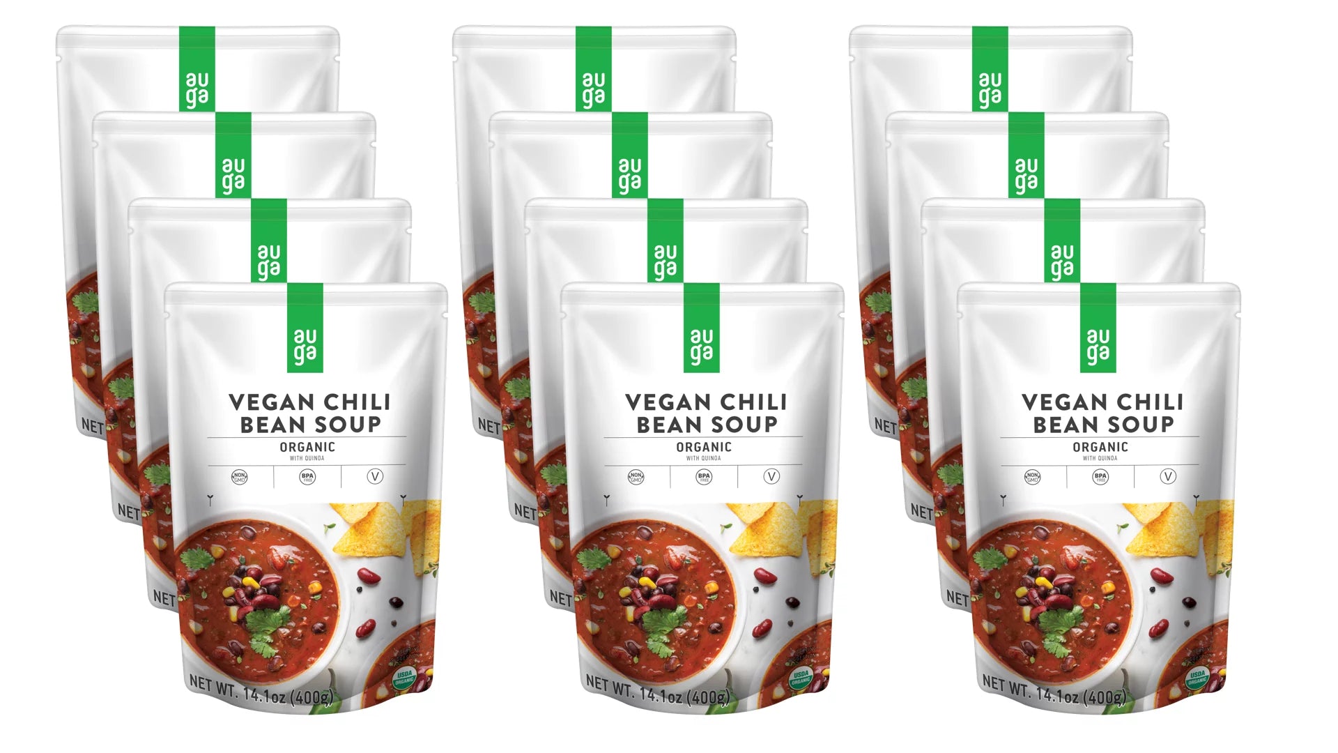 AUGA Organic Chili Bean Soup, 14.1oz (12-pack) Vegan Plant Based Vegetarian