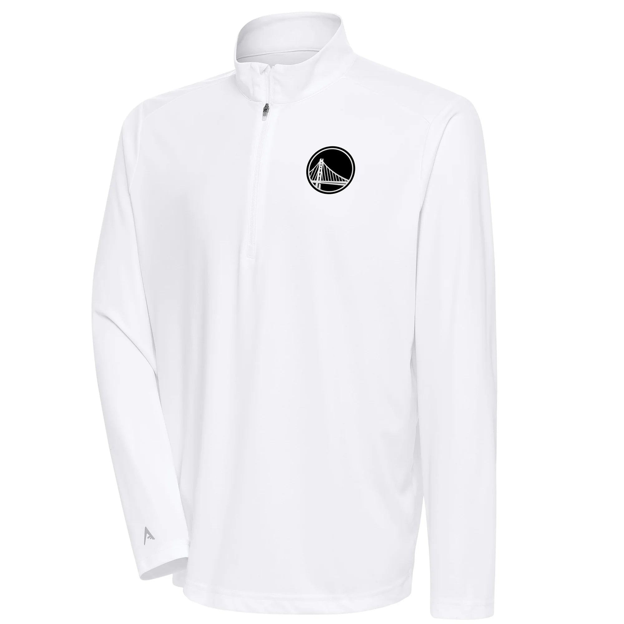 Men's Antigua White Golden State Warriors Metallic Logo Tribute Quarter-Zip Top