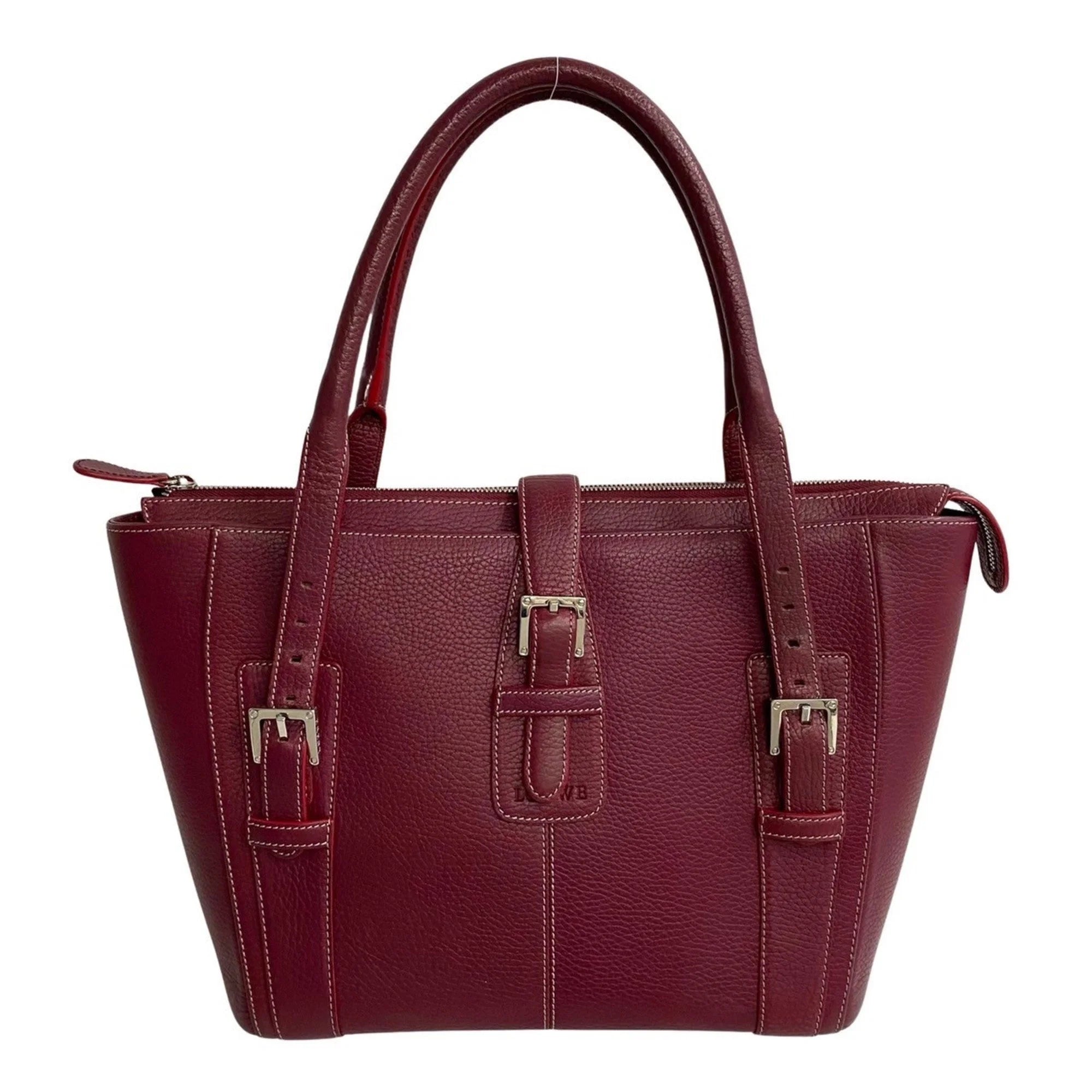 Pre-Owned LOEWE Senda Leather Genuine Handbag Tote Bag Mini Boston Bordeaux Red 18590 (Good)