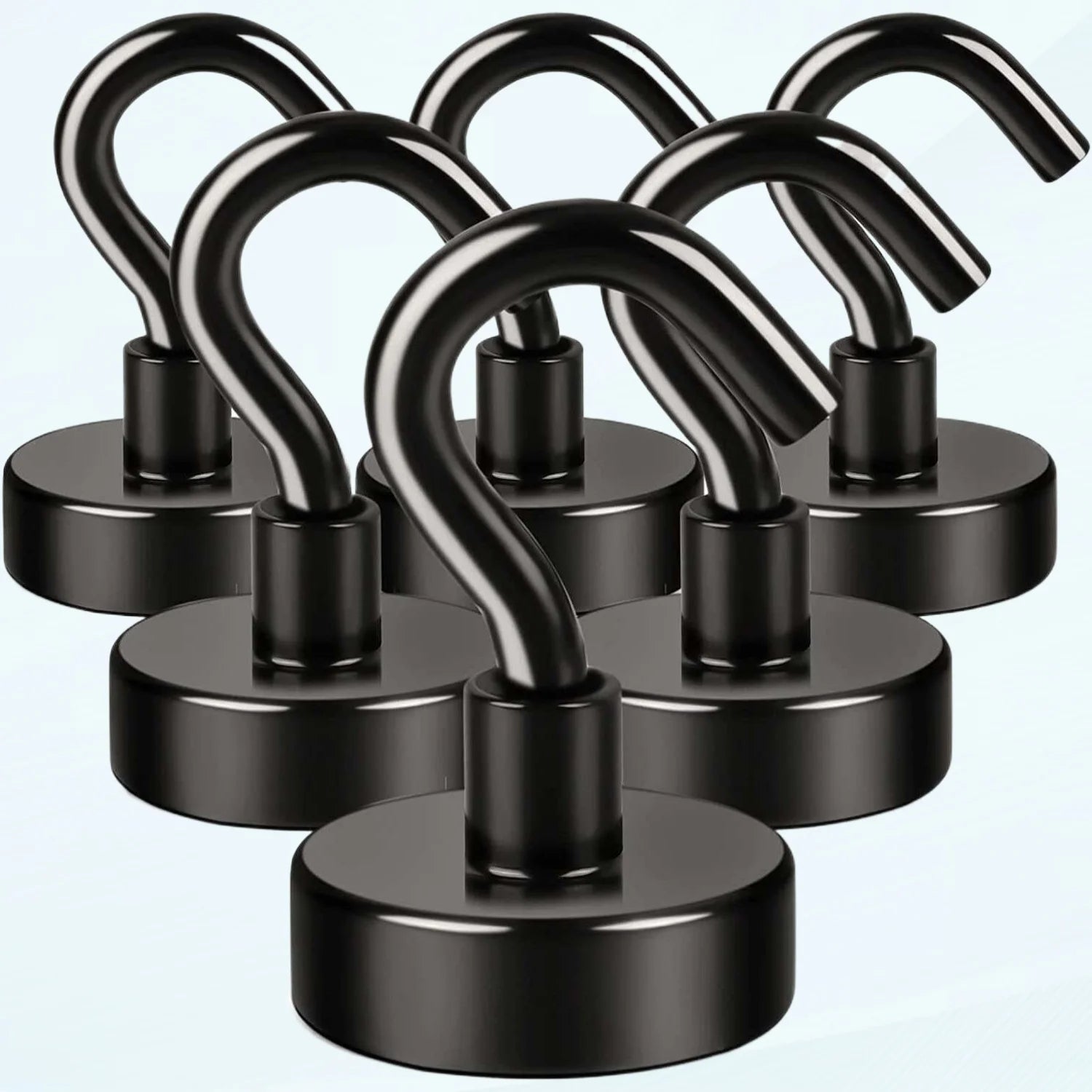 Black Magnetic Hooks 25LB for Cruise, Grill, Towel, Indoor Hanging, Kitchen, Workplace, Mikede Office and Garage - 6 Pack