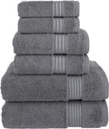 6 Piece Towel Set, 2 Bath Towels 2 Hand Towels 2 Washcloths, 100% Turkish Cotton Towels for Bathroom, Grey